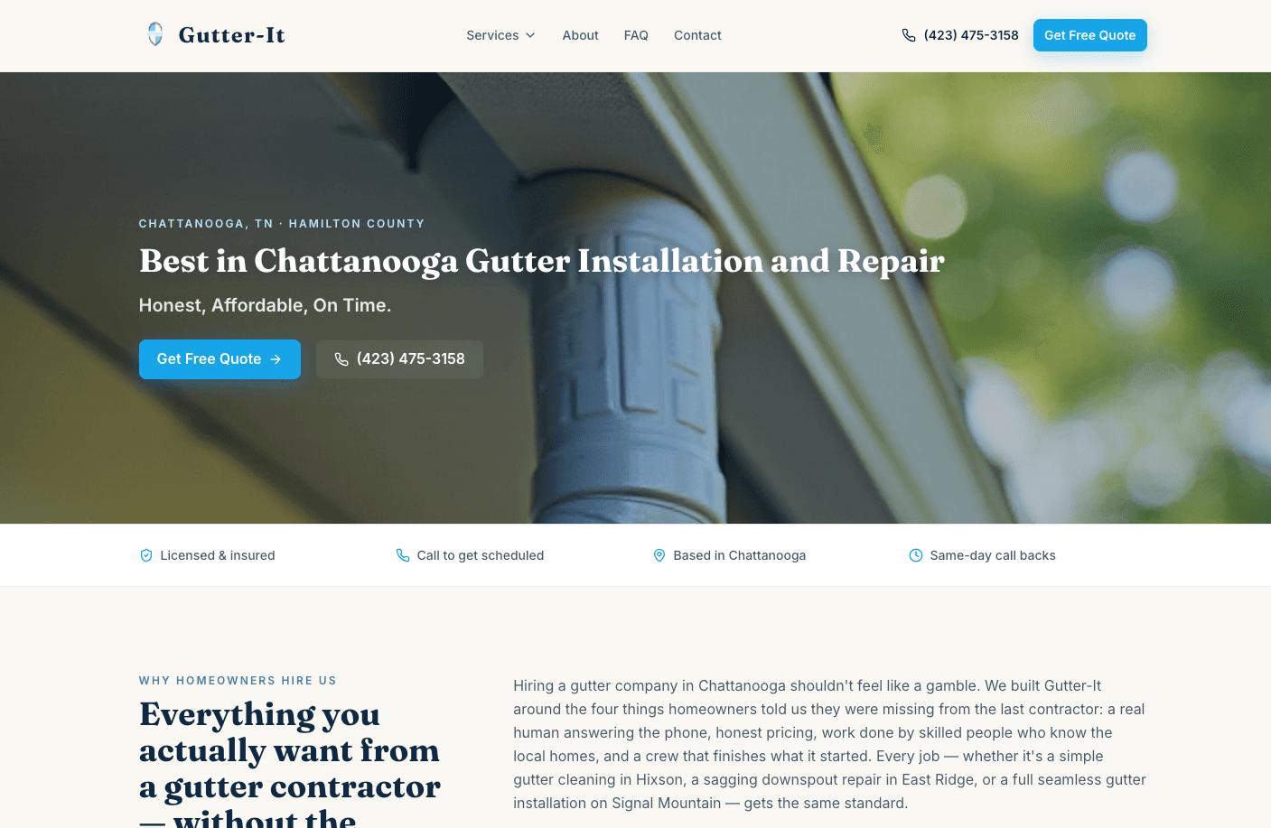 Gutter It website built by Hoagland Software Solutions