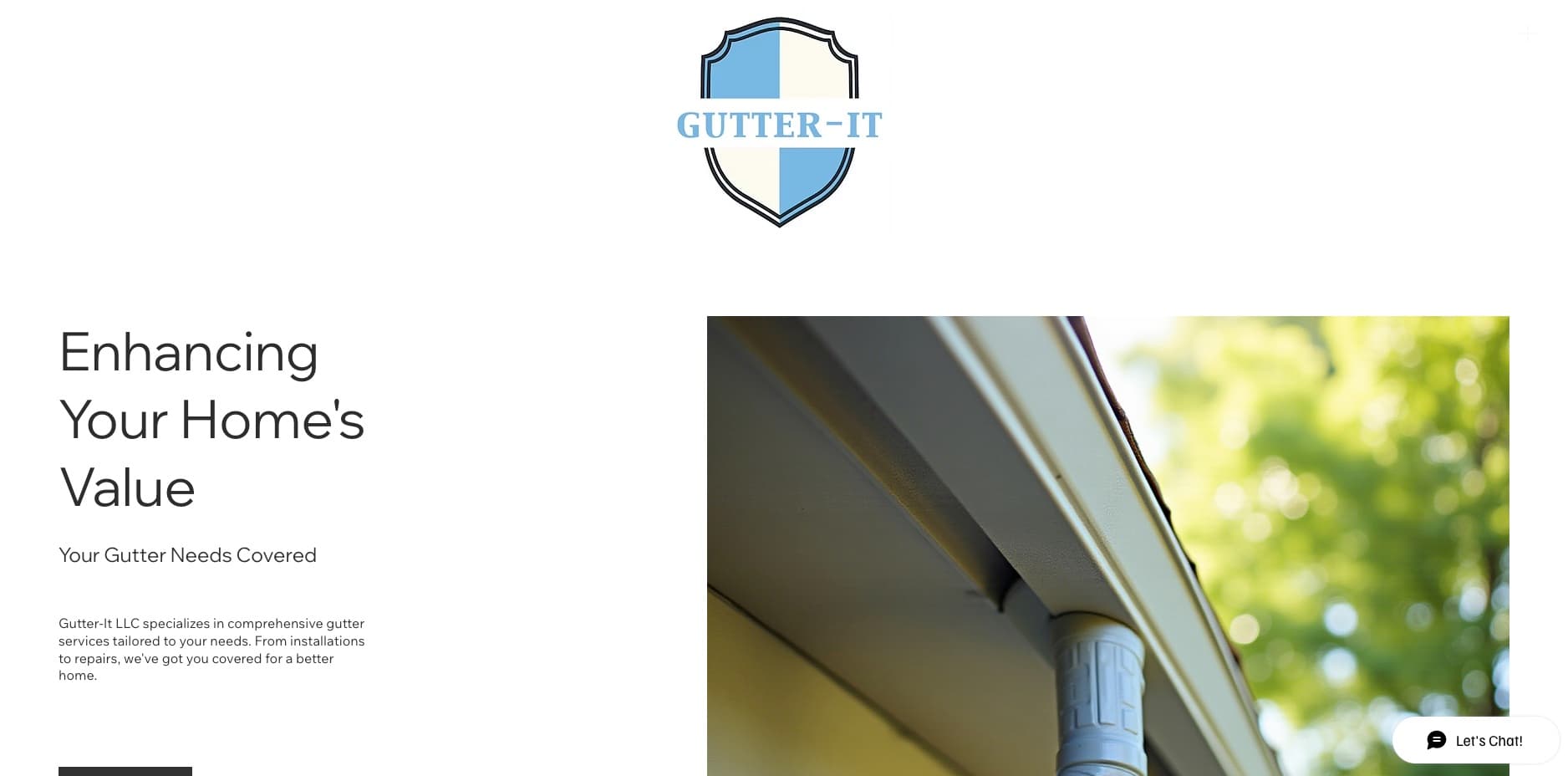 The old Gutter-It Wix homepage — a flat blue page with a centered logo, no hero, and no call to action.